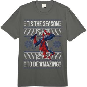 imageMarvel Amazing SpiderMan Ugly Christmas Sweater Comfort Colors Adult Heavyweight TshirtDark Grey