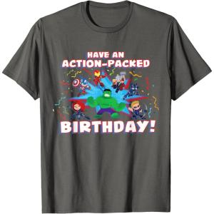imageMarvel Avengers Toon Party Have an ActionPacked Birthday TShirtAsphalt Grey