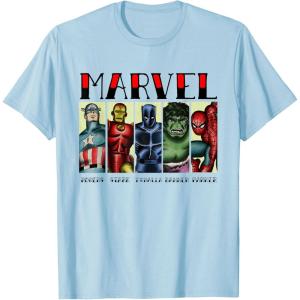 imageMarvel Avengers and SpiderMan Super Hero Real Names Retro TShirtBaby Blue