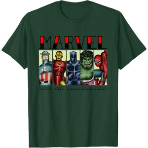imageMarvel Avengers and SpiderMan Super Hero Real Names Retro TShirtDark Green