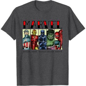 imageMarvel Avengers and SpiderMan Super Hero Real Names Retro TShirtDark Heather Grey