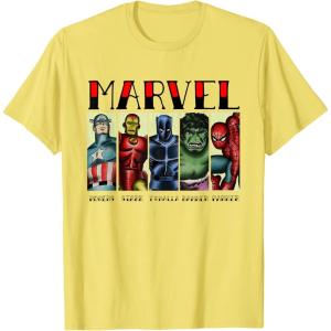 imageMarvel Avengers and SpiderMan Super Hero Real Names Retro TShirtLemon Yellow