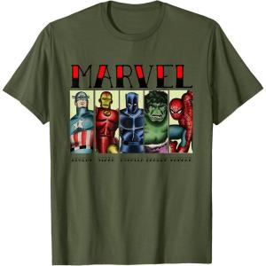 imageMarvel Avengers and SpiderMan Super Hero Real Names Retro TShirtOlive Green