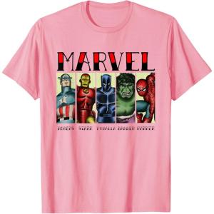 imageMarvel Avengers and SpiderMan Super Hero Real Names Retro TShirtPink