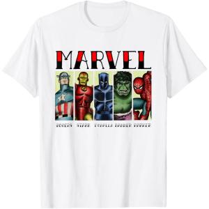 imageMarvel Avengers and SpiderMan Super Hero Real Names Retro TShirtWhite