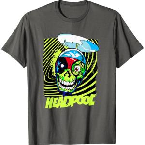 imageMarvel Comics Deadpool Neon Swirl Zombie Skull TShirtAsphalt Grey