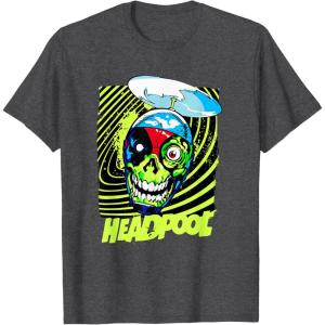 imageMarvel Comics Deadpool Neon Swirl Zombie Skull TShirtDark Heather Grey