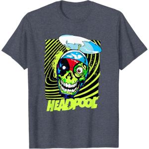 imageMarvel Comics Deadpool Neon Swirl Zombie Skull TShirtHeather Blue