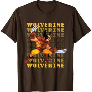 imageMarvel Cosmic Invasion Game Wolverine Retro Pixel Graphics TShirtBrown