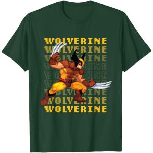 imageMarvel Cosmic Invasion Game Wolverine Retro Pixel Graphics TShirtDark Green