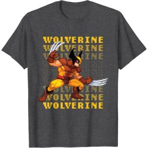 imageMarvel Cosmic Invasion Game Wolverine Retro Pixel Graphics TShirtDark Heather Grey
