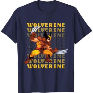 imageMarvel Cosmic Invasion Game Wolverine Retro Pixel Graphics TShirtNavy Blue