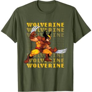 imageMarvel Cosmic Invasion Game Wolverine Retro Pixel Graphics TShirtOlive Green