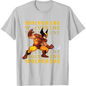 imageMarvel Cosmic Invasion Game Wolverine Retro Pixel Graphics TShirtSilver Grey