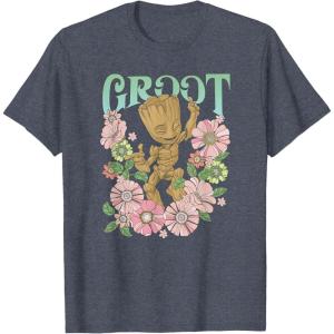 imageMarvel Guardians Of The Galaxy Groot Floral Dance Poster TShirtHeather Blue