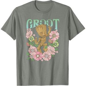 imageMarvel Guardians Of The Galaxy Groot Floral Dance Poster TShirtOlive Heather