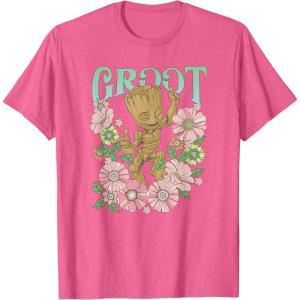 imageMarvel Guardians Of The Galaxy Groot Floral Dance Poster TShirtPink Heather