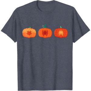 imageMarvel Halloween SpiderMan Trio Pumpkin Characters Lineup TShirtHeather Blue