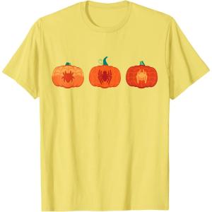 imageMarvel Halloween SpiderMan Trio Pumpkin Characters Lineup TShirtLemon Yellow