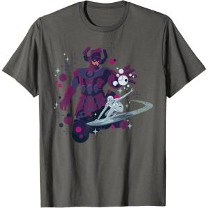 imageMarvel Silver Surfer and Galactus Retro Sixties Stylized TShirtAsphalt Grey
