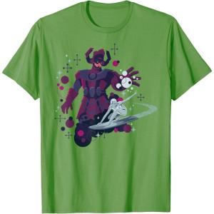 imageMarvel Silver Surfer and Galactus Retro Sixties Stylized TShirtGrass Green