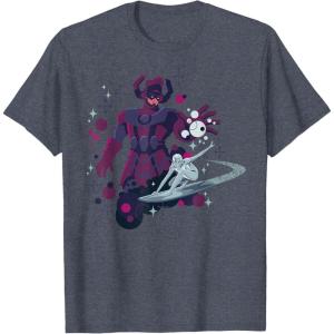 imageMarvel Silver Surfer and Galactus Retro Sixties Stylized TShirtHeather Blue