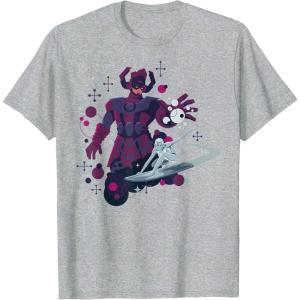 imageMarvel Silver Surfer and Galactus Retro Sixties Stylized TShirtHeather Grey