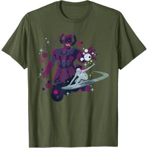 imageMarvel Silver Surfer and Galactus Retro Sixties Stylized TShirtOlive Green