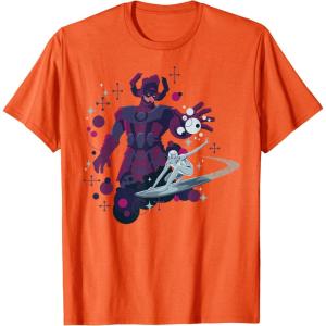 imageMarvel Silver Surfer and Galactus Retro Sixties Stylized TShirtOrange
