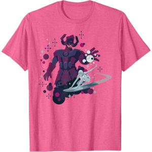 imageMarvel Silver Surfer and Galactus Retro Sixties Stylized TShirtPink Heather