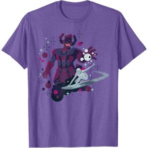 imageMarvel Silver Surfer and Galactus Retro Sixties Stylized TShirtPurple Heather