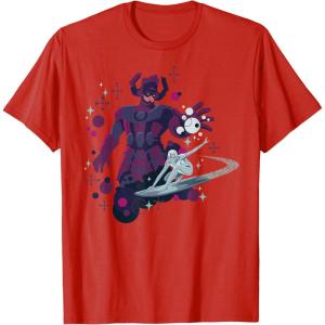 imageMarvel Silver Surfer and Galactus Retro Sixties Stylized TShirtRed