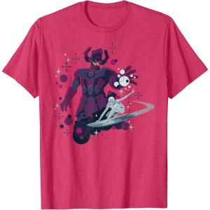 imageMarvel Silver Surfer and Galactus Retro Sixties Stylized TShirtRed Heather