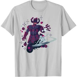 imageMarvel Silver Surfer and Galactus Retro Sixties Stylized TShirtSilver Grey