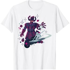 imageMarvel Silver Surfer and Galactus Retro Sixties Stylized TShirtWhite