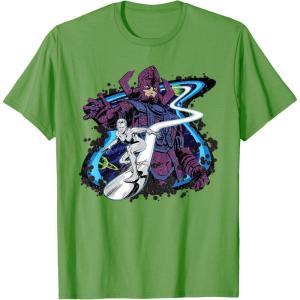imageMarvel Silver Surfer and Galactus Retro Vintage Comic Style TShirtGrass Green