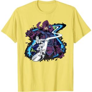 imageMarvel Silver Surfer and Galactus Retro Vintage Comic Style TShirtLemon Yellow
