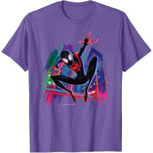 imageMarvel SpiderMan Miles Morales Graffiti City TShirtPurple Heather