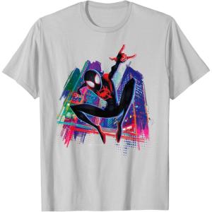 imageMarvel SpiderMan Miles Morales Graffiti City TShirtSilver Grey