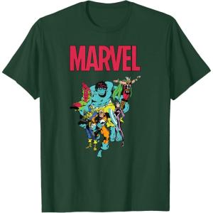 imageMarvel SpiderMan and Avengers Retro Silver Age Super Heroes TShirtDark Green