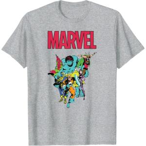 imageMarvel SpiderMan and Avengers Retro Silver Age Super Heroes TShirtHeather Grey
