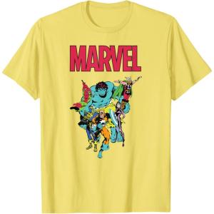 imageMarvel SpiderMan and Avengers Retro Silver Age Super Heroes TShirtLemon Yellow