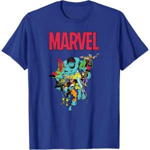 imageMarvel SpiderMan and Avengers Retro Silver Age Super Heroes TShirtRoyal Blue