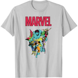 imageMarvel SpiderMan and Avengers Retro Silver Age Super Heroes TShirtSilver Grey