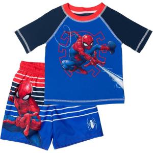 imageMarvel UPF 50 Pullover Rash Guard and Swim Trunks Outfit Set Toddler to Big Kid Sizes 2T  1820Spiderman Blue