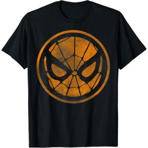 imageMarvel SpiderMan Face Web Logo Orange Halloween TShirtBlack