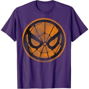 imageMarvel SpiderMan Face Web Logo Orange Halloween TShirtPurple