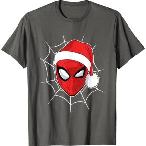 imageMarvel Comics SpiderMan Christmas Face Portrait TShirtAsphalt Grey