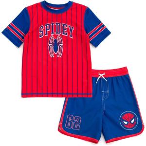 imageMarvel Raglan Rash Guard and Swim Trunks UPF 50 Outfit Set Toddler to Big Kid Sizes 2T  1820Spidey  Red  Blue