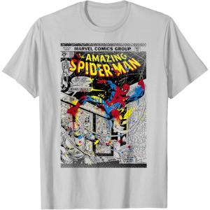 imageMarvel SpiderMan Classic Retro Paint Splat Comic TShirt TShirtSilver Grey